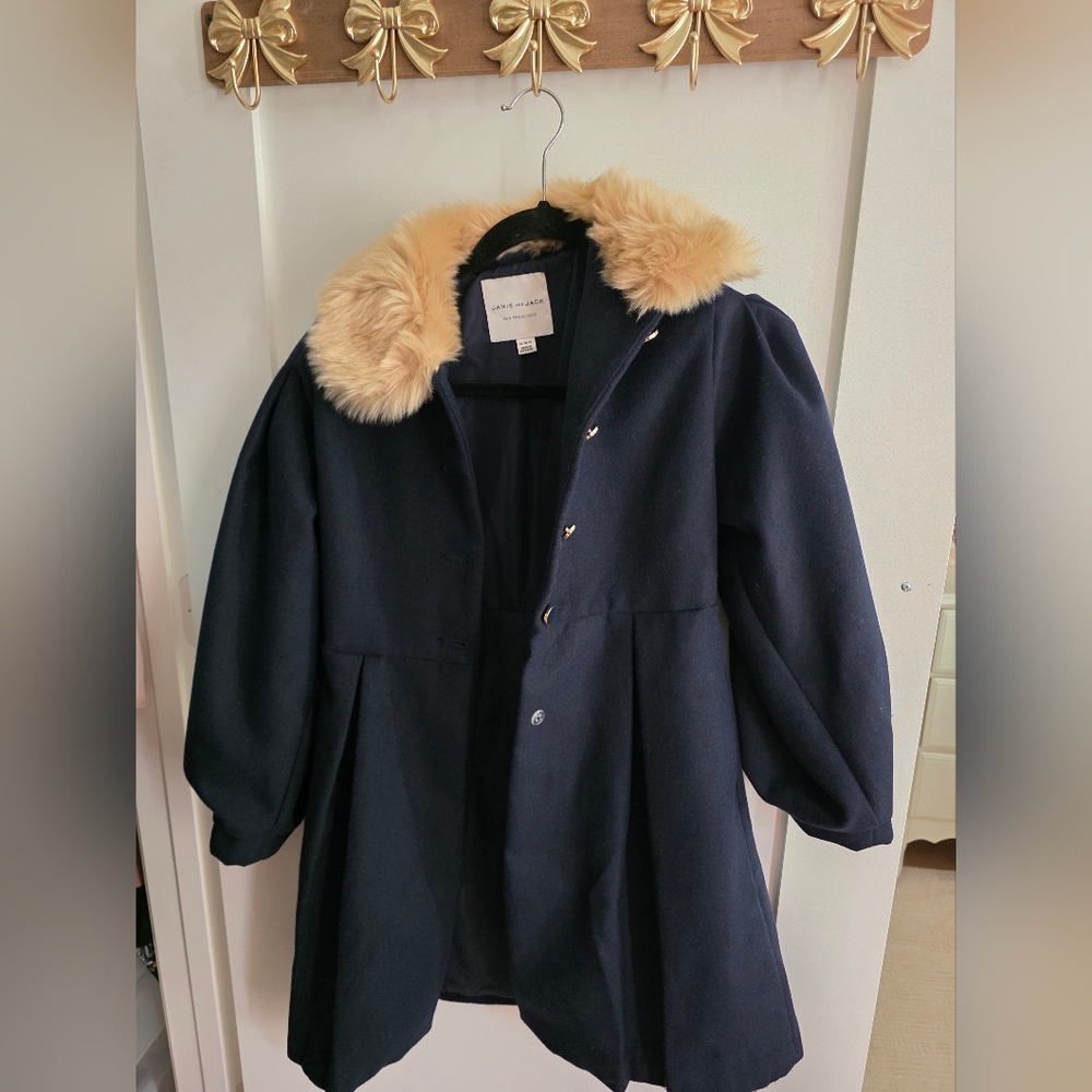 Navy Coat with Faux Fur Collar